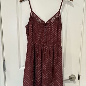 Maroon Spaghetti Strap Dress with Lace Detail